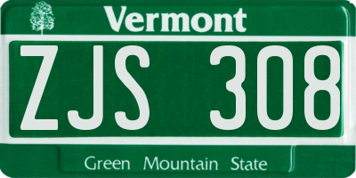 VT license plate ZJS308