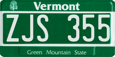 VT license plate ZJS355