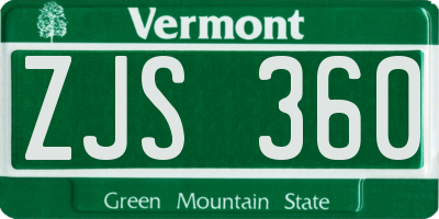 VT license plate ZJS360