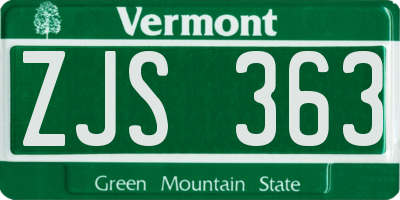 VT license plate ZJS363