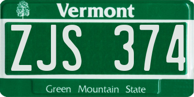 VT license plate ZJS374