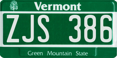 VT license plate ZJS386