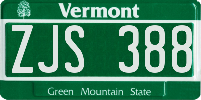VT license plate ZJS388