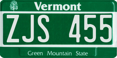 VT license plate ZJS455