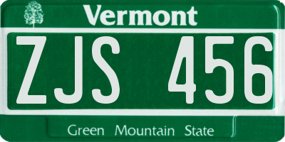 VT license plate ZJS456