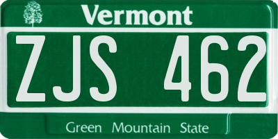 VT license plate ZJS462