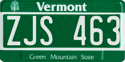 VT license plate ZJS463