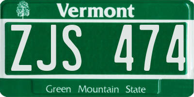 VT license plate ZJS474