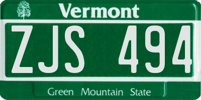 VT license plate ZJS494