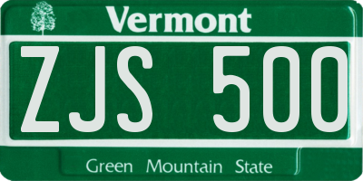 VT license plate ZJS500