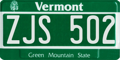 VT license plate ZJS502