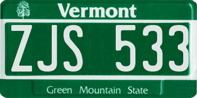 VT license plate ZJS533