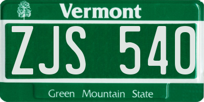 VT license plate ZJS540