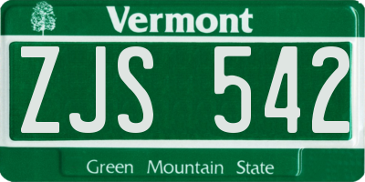 VT license plate ZJS542