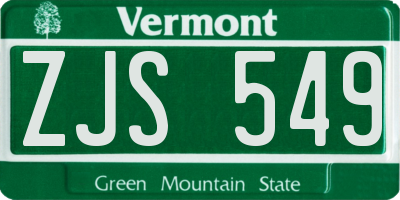 VT license plate ZJS549