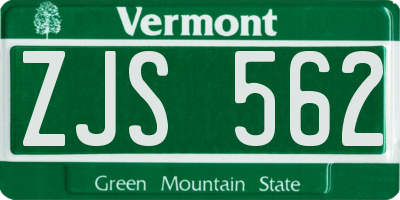 VT license plate ZJS562