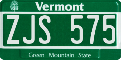 VT license plate ZJS575