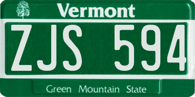 VT license plate ZJS594