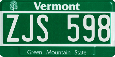 VT license plate ZJS598