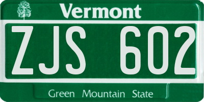 VT license plate ZJS602