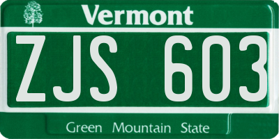 VT license plate ZJS603