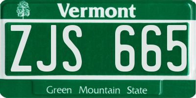 VT license plate ZJS665