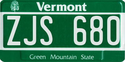 VT license plate ZJS680