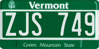 VT license plate ZJS749