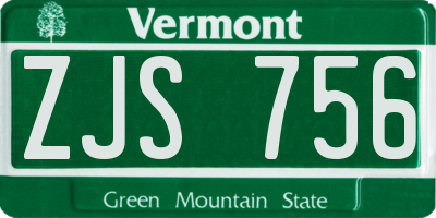 VT license plate ZJS756