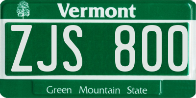 VT license plate ZJS800