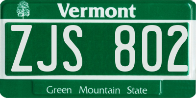 VT license plate ZJS802