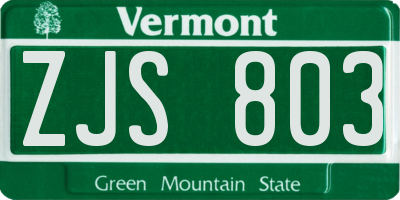 VT license plate ZJS803
