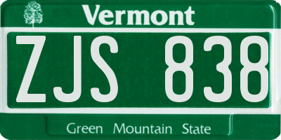 VT license plate ZJS838