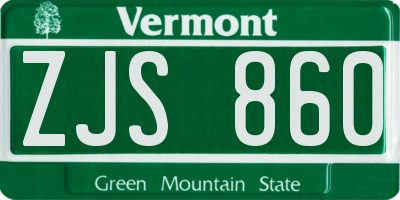 VT license plate ZJS860