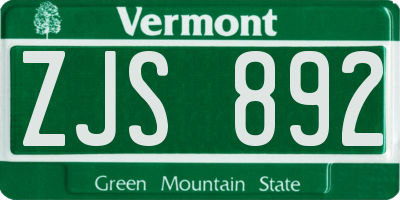 VT license plate ZJS892
