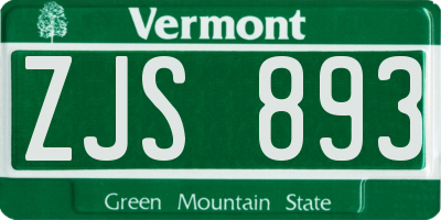VT license plate ZJS893