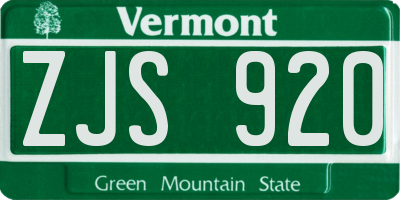 VT license plate ZJS920