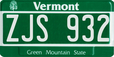 VT license plate ZJS932