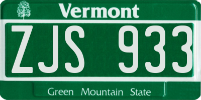 VT license plate ZJS933