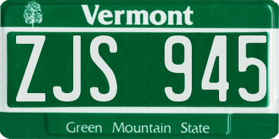 VT license plate ZJS945