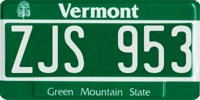 VT license plate ZJS953