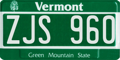 VT license plate ZJS960
