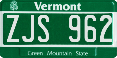 VT license plate ZJS962