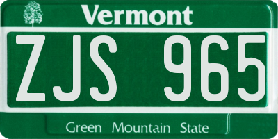 VT license plate ZJS965