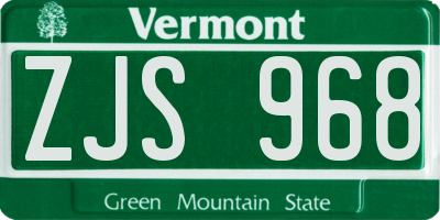 VT license plate ZJS968