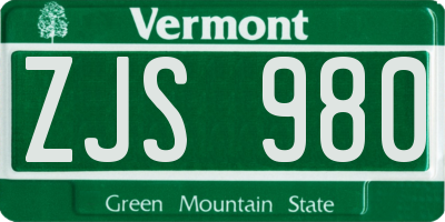 VT license plate ZJS980