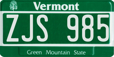 VT license plate ZJS985