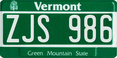 VT license plate ZJS986