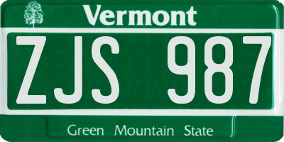VT license plate ZJS987