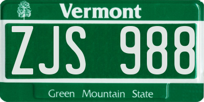 VT license plate ZJS988